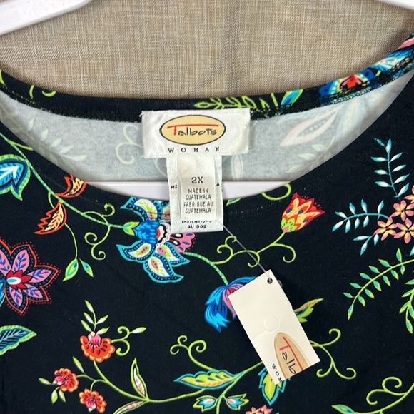 Talbots NEW Women’s 2X Black Multicolor Floral Print Stretch Cotton Knit Top - Picture 3 of 6